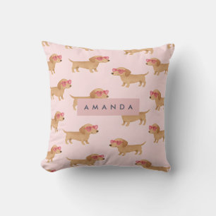Personalized Adorable Dachshund Dog Throw Pillow