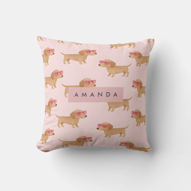 Personalized Adorable Dachshund Dog Throw Pillow (Front)