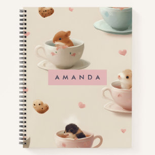 Personalized Adorable Hamster in Teacup Pattern Notebook