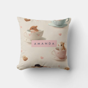 Personalized Adorable Hamster in Teacup Pattern Throw Pillow