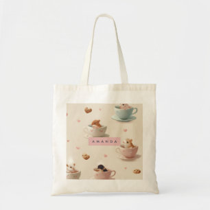 Personalized Adorable Hamster in Teacup Pattern Tote Bag