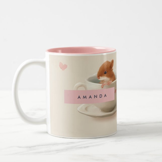 Personalized Adorable Hamster in Teacup Pattern Two-Tone Coffee Mug (Left)
