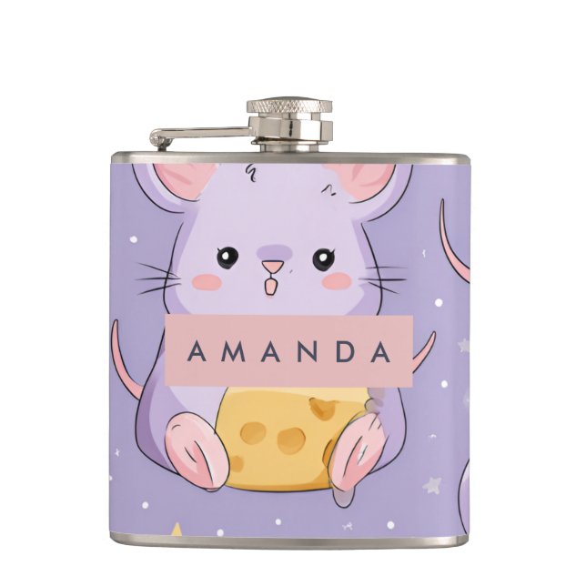 Personalized Adorable Kawaii Mice Pattern Hip Flask (Front)