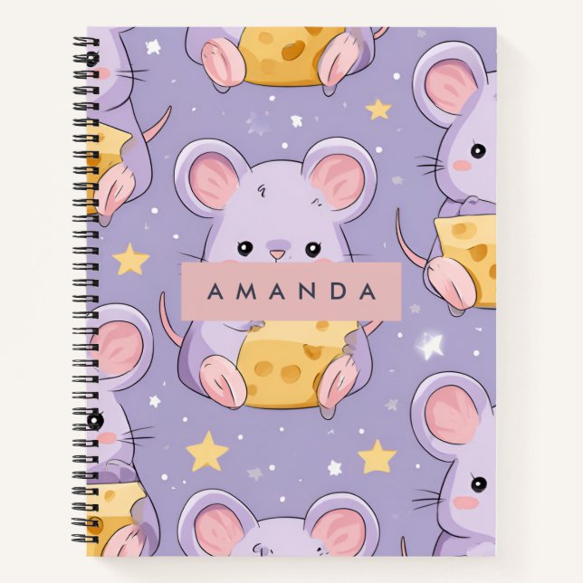 Personalized Adorable Kawaii Mice Pattern Notebook (Front)