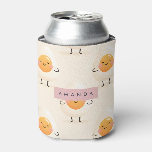 Personalized Adorable Kawaii Smiling Egg Can Cooler (Can Front)