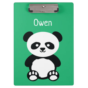 Personalized Adorable Panda Bear Green Kids Clipboard
