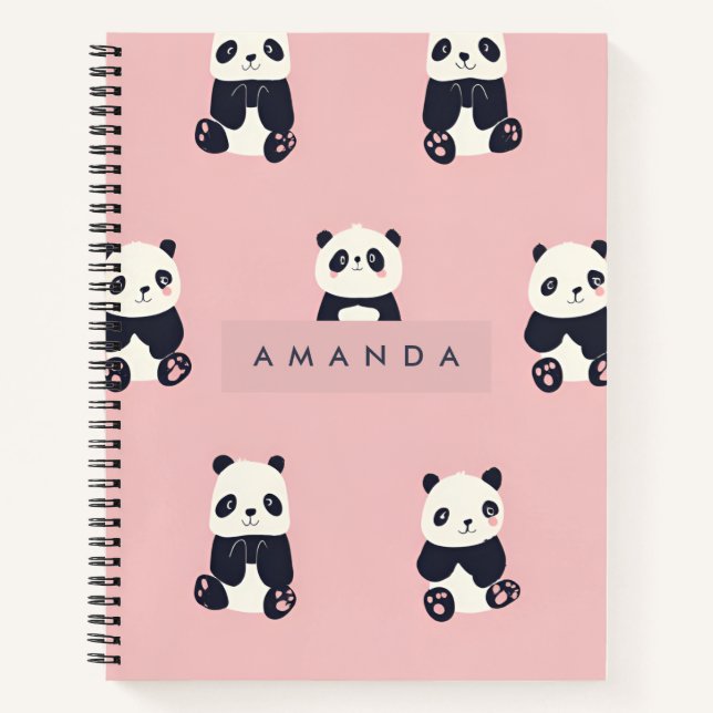 Personalized Adorable Panda Pattern Notebook (Front)