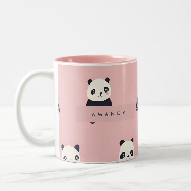 Personalized Adorable Panda Pattern Two-Tone Coffee Mug (Left)