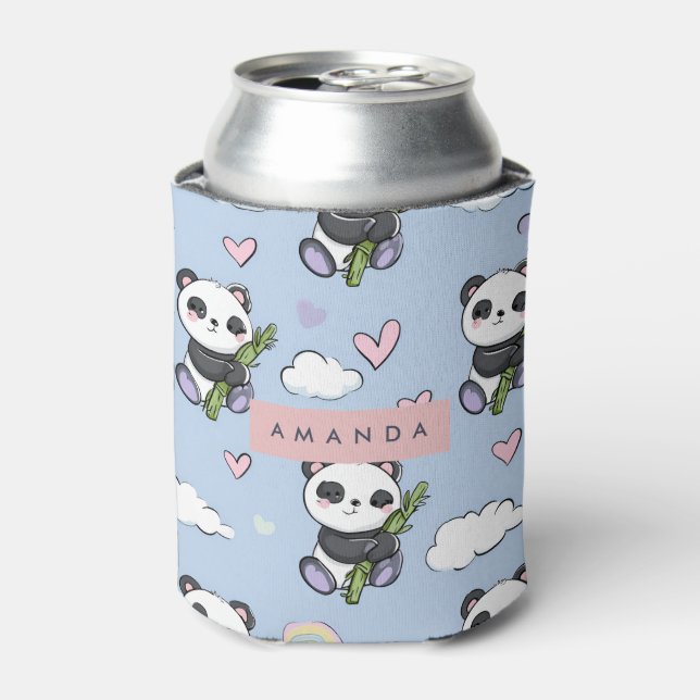 Personalized Adorable Pastel Panda Pattern Can Cooler (Can Front)