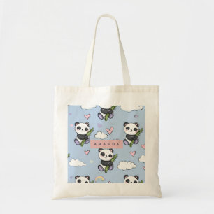 Personalized Adorable Pastel Panda Pattern Tote Bag