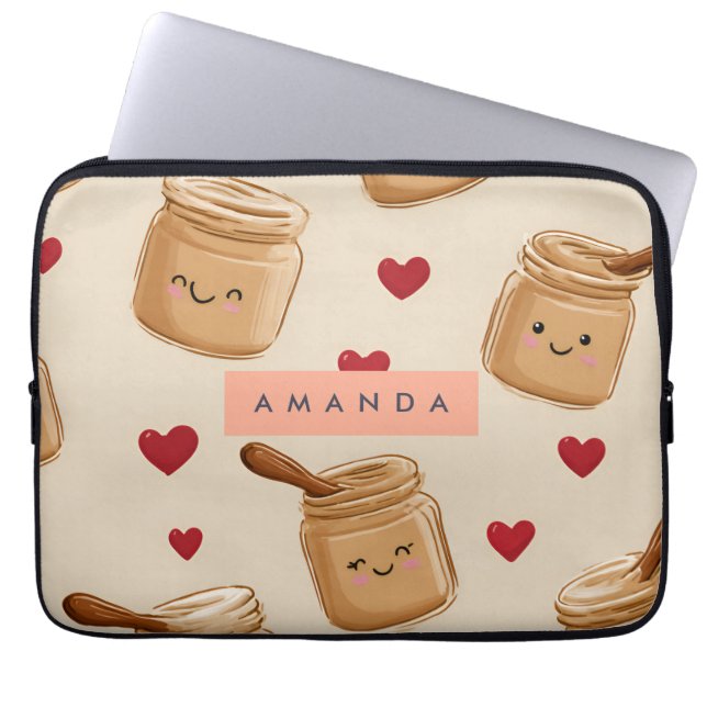 Personalized Adorable Peanut Butter Jar Pattern  Laptop Sleeve (Front)
