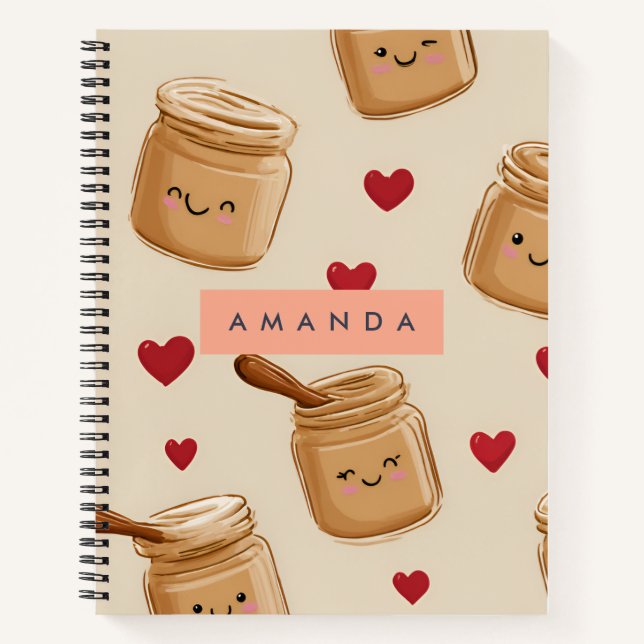 Personalized Adorable Peanut Butter Jar Pattern  Notebook (Front)