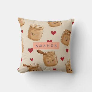 Personalized Adorable Peanut Butter Jar Pattern  Throw Pillow
