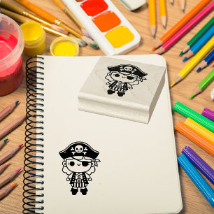 Personalized Adorable Pirate Girl Rubber Stamp