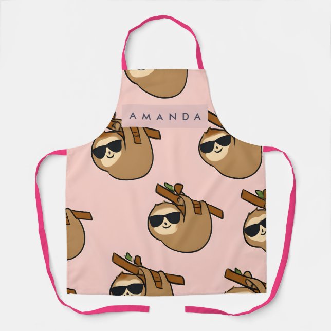 Personalized Adorable Sloth with Glasses Pattern Apron (Front)