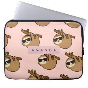Personalized Adorable Sloth with Glasses Pattern Laptop Sleeve