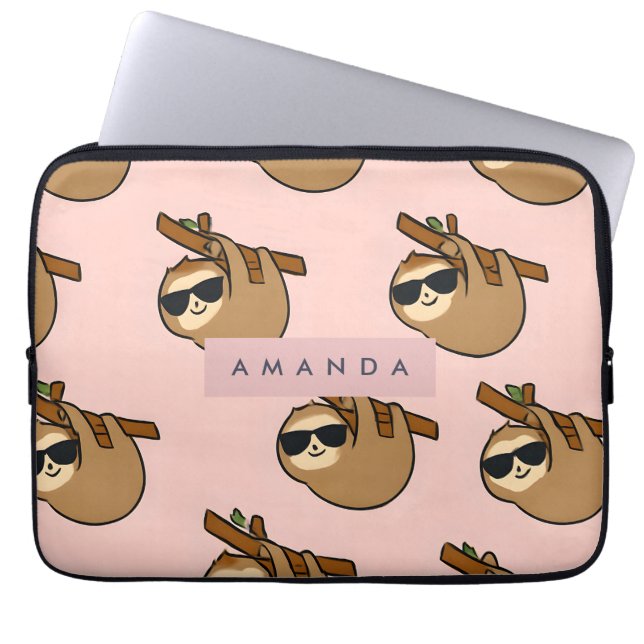 Personalized Adorable Sloth with Glasses Pattern Laptop Sleeve (Front)
