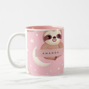 Personalized Adorable Sloth with Star Pattern Two-Tone Coffee Mug