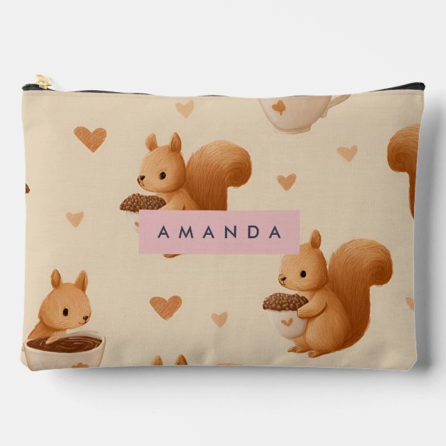 Personalized Adorable Squirrel and Acorn Pattern Accessory Pouch (Front)
