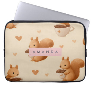 Personalized Adorable Squirrel and Acorn Pattern Laptop Sleeve