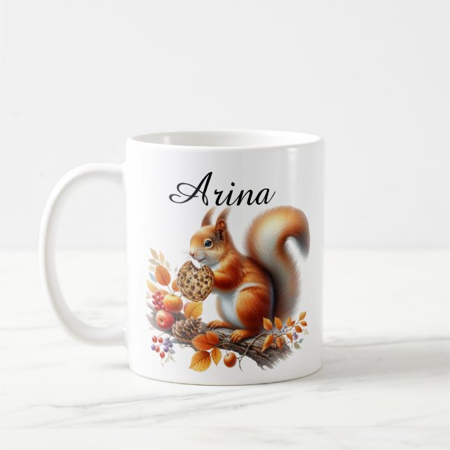 Personalized Adorable Squirrel Mug eating a Cookie (Left)