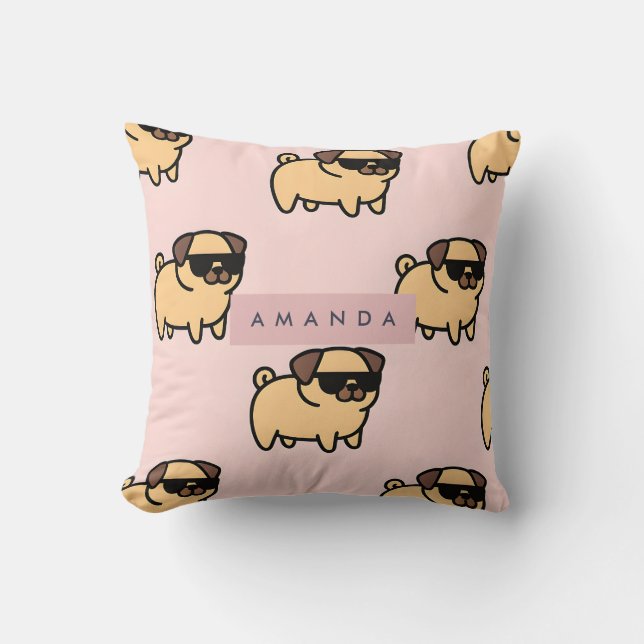 Personalized Adorable Sunglasses Pug Pattern Throw Pillow (Front)