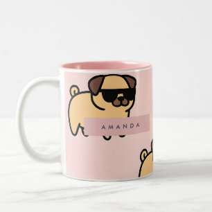 Personalized Adorable Sunglasses Pug Pattern Two-Tone Coffee Mug