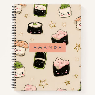 Personalized Adorable Sushi and Soy Sauce Pattern Notebook