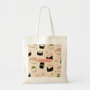 Personalized Adorable Sushi and Soy Sauce Pattern Tote Bag