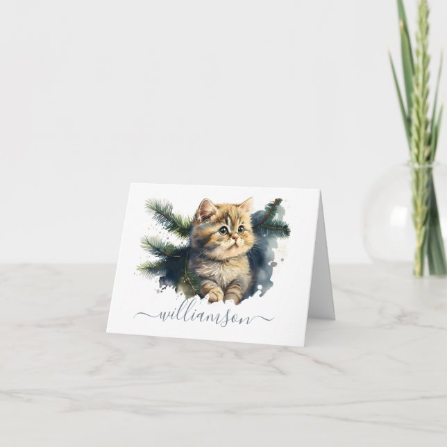 Personalized Adorable Tabby Kitten Watercolor  Note Card (Front)