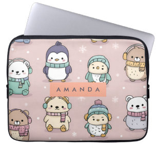 Personalized Adorable Winter Penguin Pattern Laptop Sleeve
