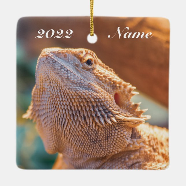 Personalized Adult Bearded Dragon Lizard Ceramic Ornament (Back)