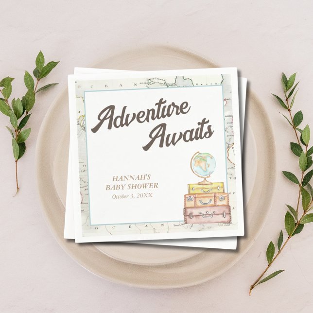 Personalized Adventure Awaits Baby Shower Napkins  (Personalized Adventure Awaits Baby Shower Napkins)