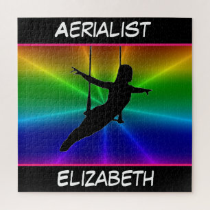 Personalized Aerialist on Trapeze Rainbow Burst Jigsaw Puzzle