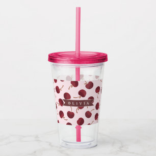 Personalized Aesthetic Cherry Pattern Name Gift Acrylic Tumbler