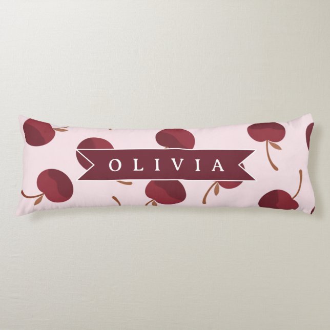 Personalized Aesthetic Cherry Pattern Name Gift Body Pillow (Front)