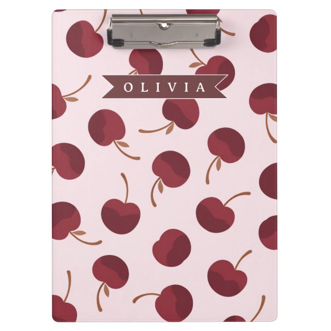 Personalized Aesthetic Cherry Pattern Name Gift Clipboard (Front)