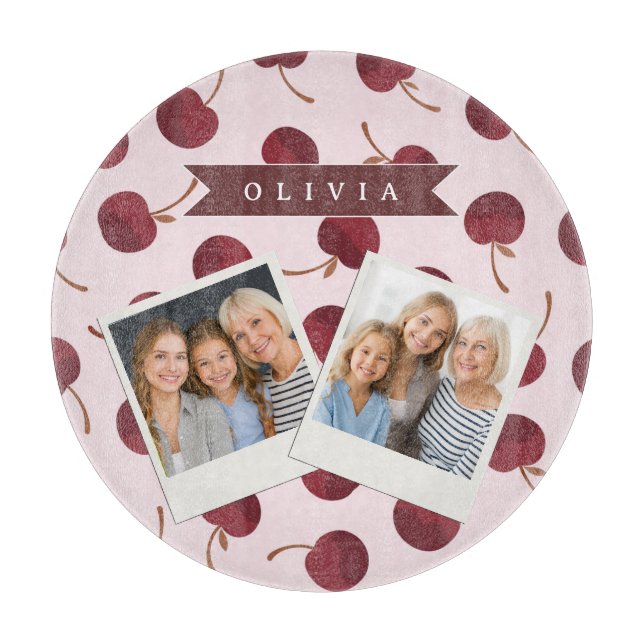 Personalized Aesthetic Cherry Pattern Name Gift Cutting Board (Front)