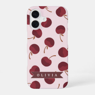 Personalized Aesthetic Cherry Pattern Name Gift iPhone 16 Case