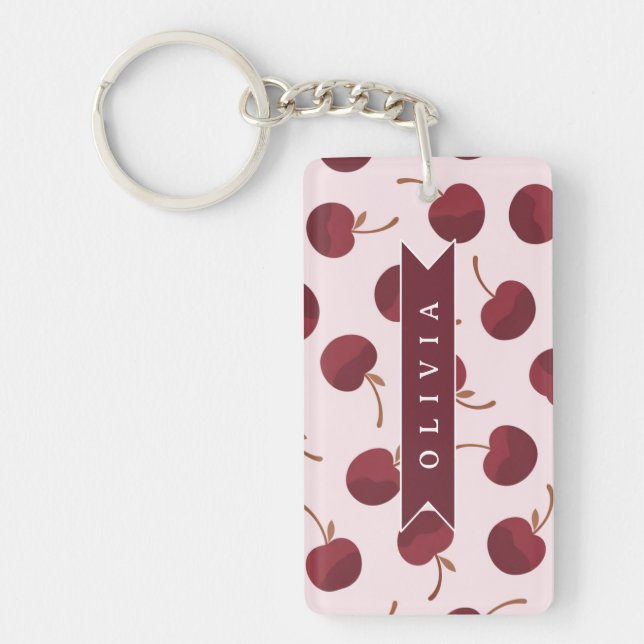 Personalized Aesthetic Cherry Pattern Name Gift Keychain (Front)