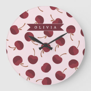Personalized Aesthetic Cherry Pattern Name Gift Large Clock