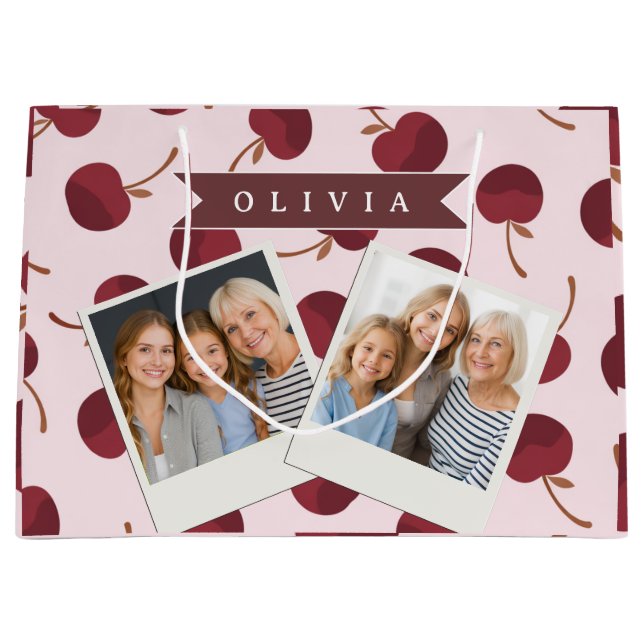 Personalized Aesthetic Cherry Pattern Name Gift Large Gift Bag (Front)
