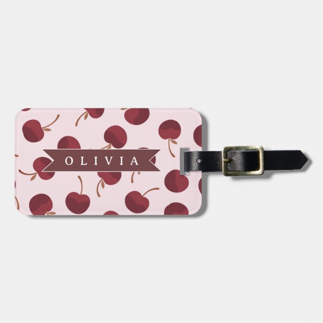 Personalized Aesthetic Cherry Pattern Name Gift Luggage Tag (Front Horizontal)