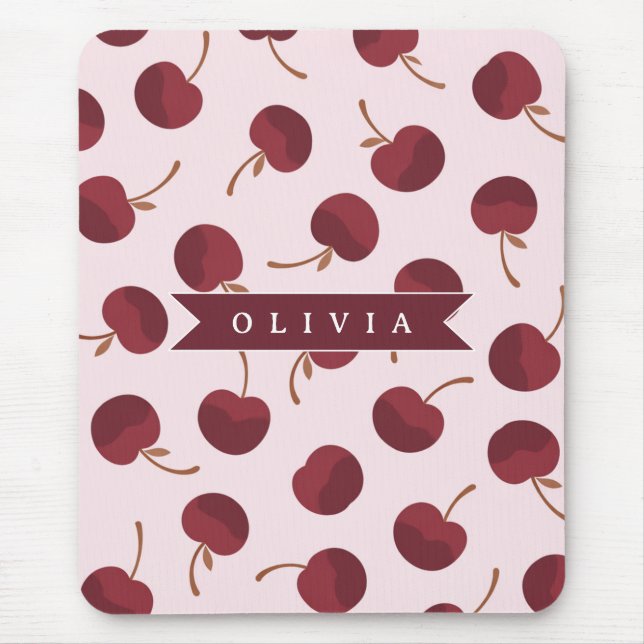 Personalized Aesthetic Cherry Pattern Name Gift Mouse Pad (Front)