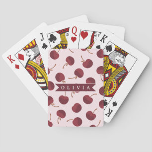 Personalized Aesthetic Cherry Pattern Name Gift Playing Cards