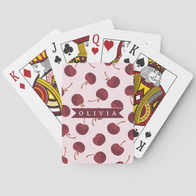 Personalized Aesthetic Cherry Pattern Name Gift Playing Cards (Back)