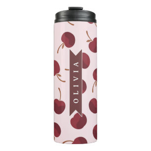 Personalized Aesthetic Cherry Pattern Name Gift Thermal Tumbler