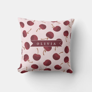 Personalized Aesthetic Cherry Pattern Name Gift Throw Pillow