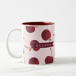 Personalized Aesthetic Cherry Pattern Name Gift Two-Tone Coffee Mug