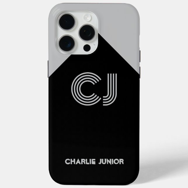 Personalized Aesthetic Monochrome Geometric Name Case-Mate iPhone Case (Back)